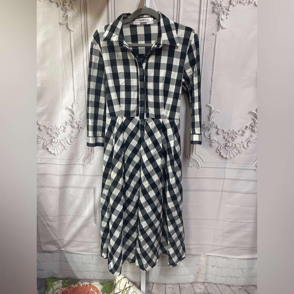 Beautiful One Modest Brand Checkered Button Front Tie Front or Back XL Dress